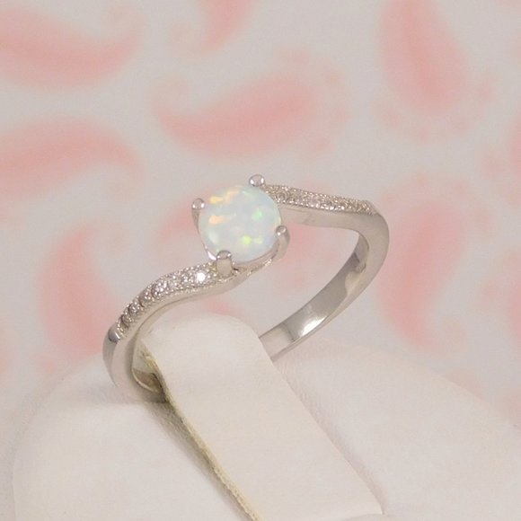 White Opal Bypass Ring 925 Silver - Picture 2 of 4